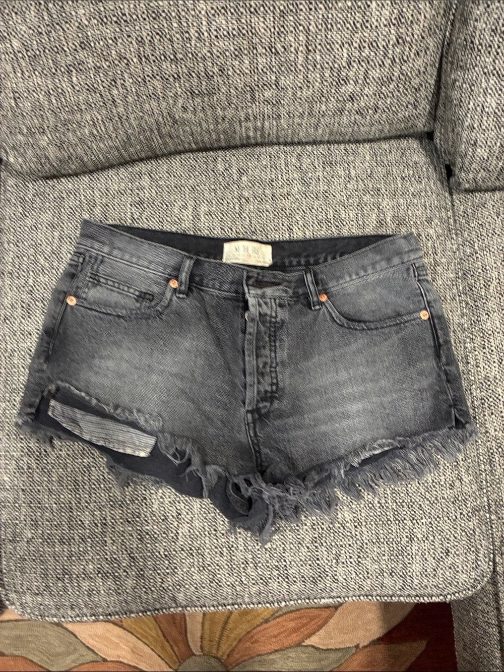 Free People Washed Black Denim Frayed Cutoff Shorts